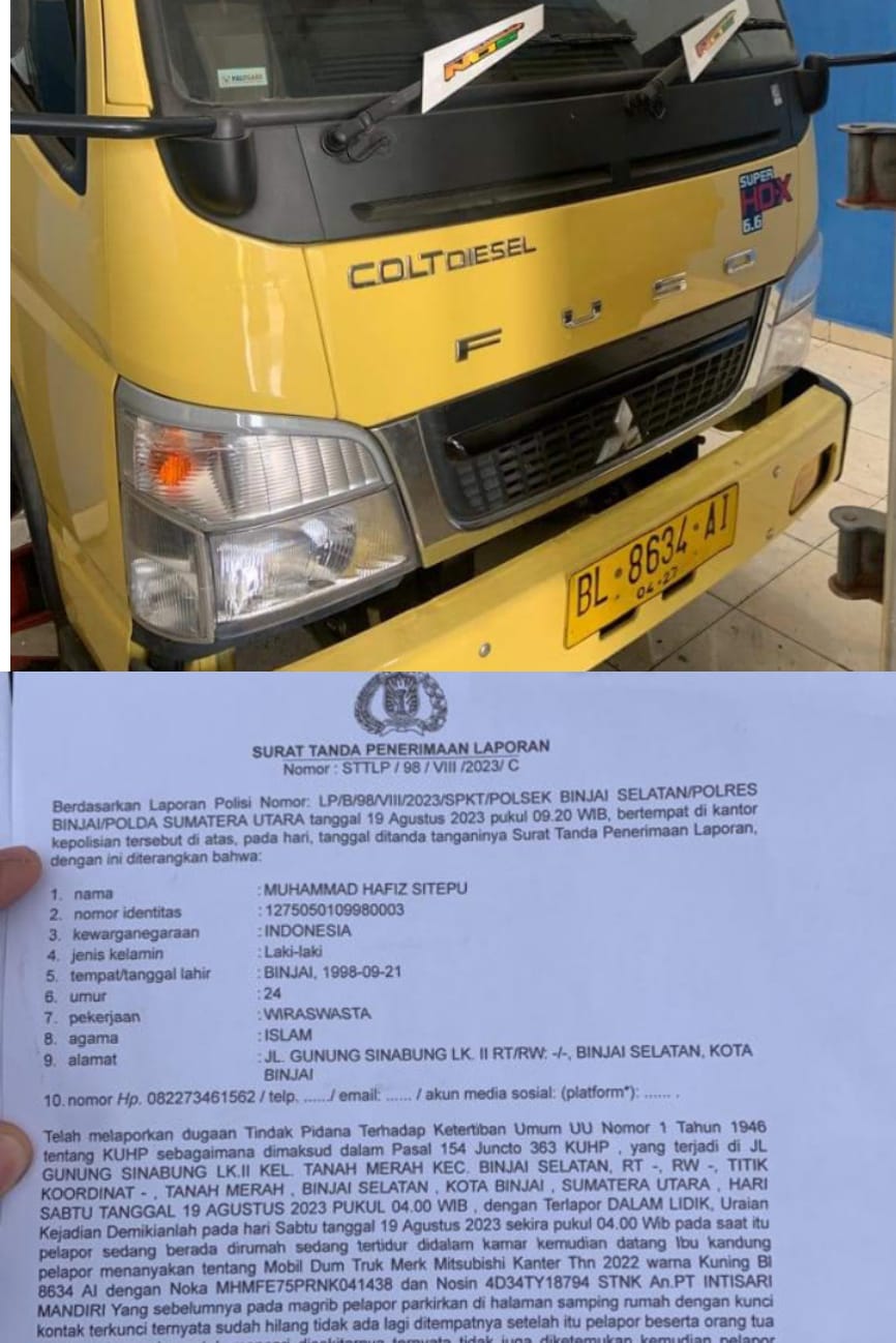 Satu Unit Mobil Truk Hilang Dihalaman Rumah, Ini Kata Kapolsek Binjai Selatan