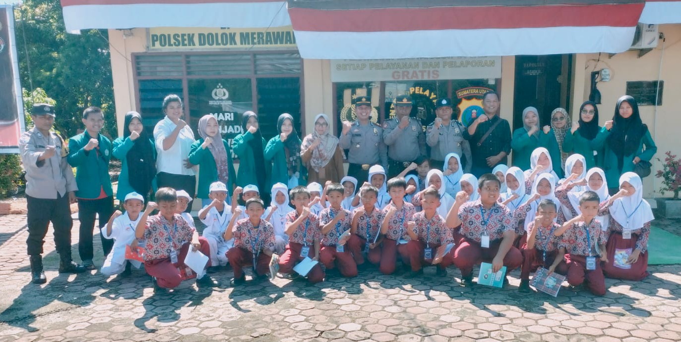 Kapolsek Terima Kunjungan Siswa SD Negeri Gunung Para Bersama Mahasiswa KKN Universitas Al-Hikmah Tebing Tinggi