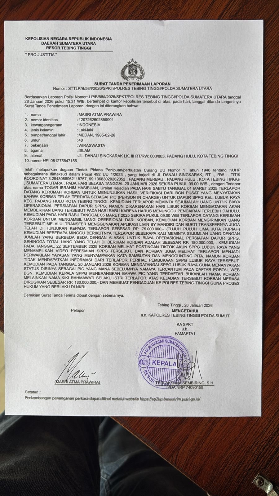 Diduga Tertipu Ratusan Juta, Warga Tebingtinggi Lapor Polisi