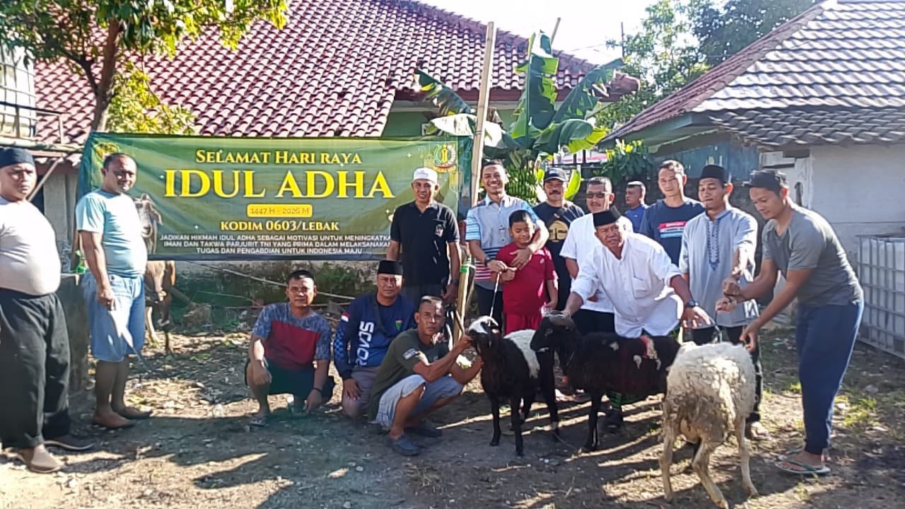 Kodim 0603/Lebak Gelar Penyembelihan Hewan Kurban Idul Adha, Daging Dibagikan ke Warga Kurang Mampu